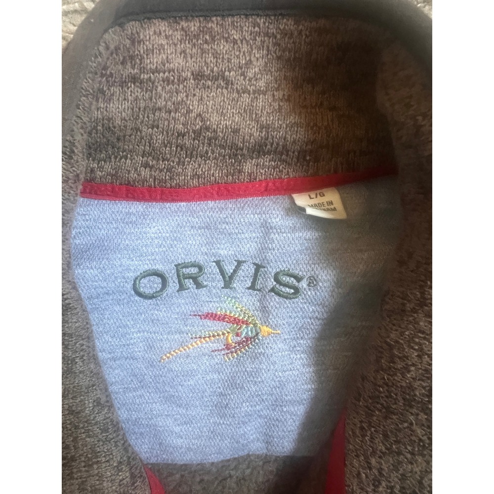 Orvis Mens Sweater Fleece Vest Brown Full Zip Mock Neck Large Heathered Knit - Picture 2 of 5